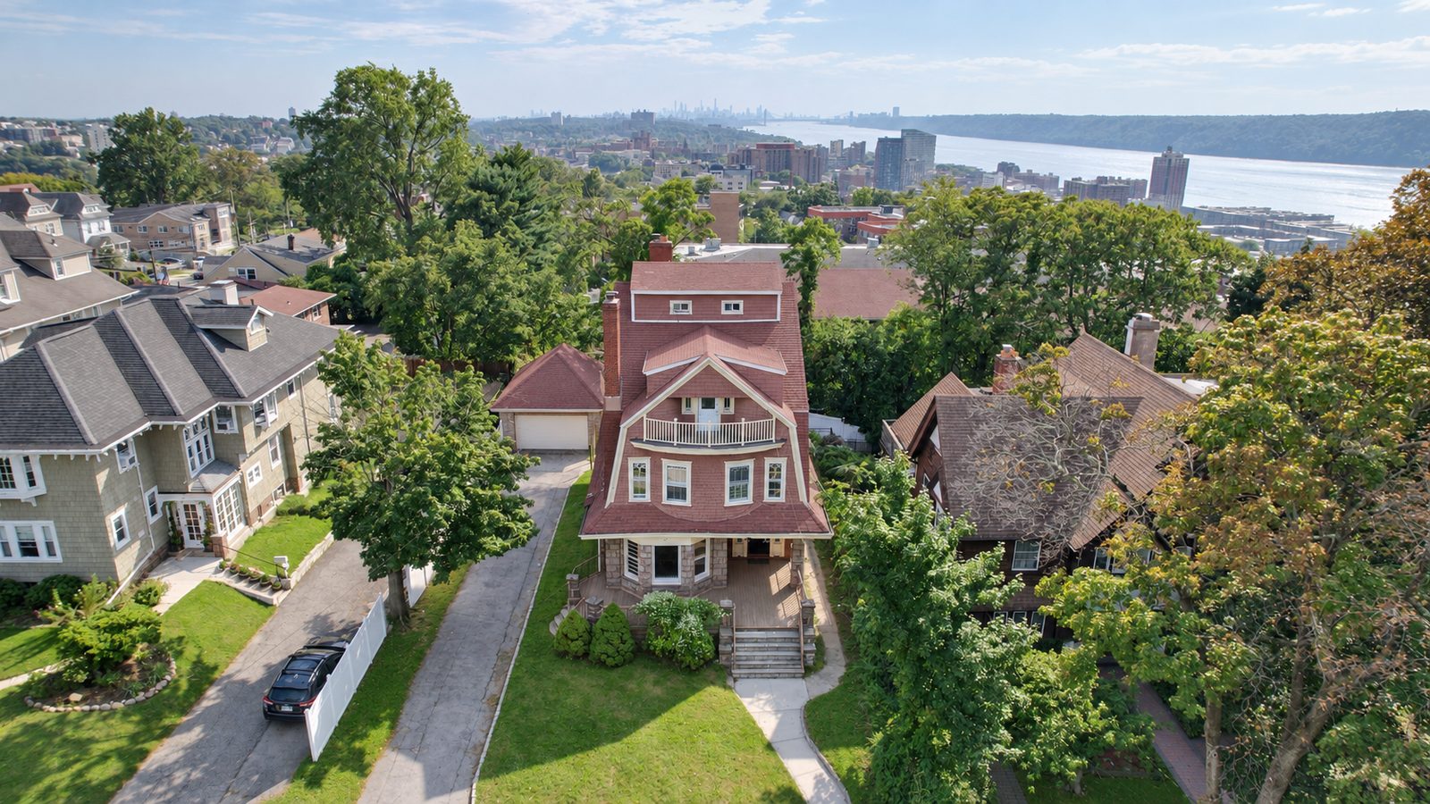 The historic streetscape of Delavan Terrace from the air