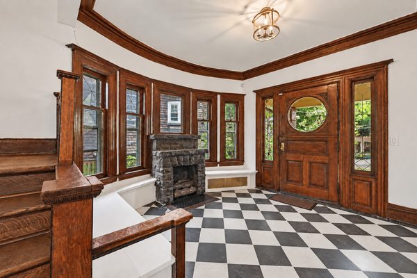 The foyer looking toward the oak front door